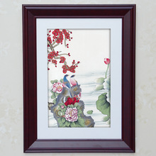中式国画画框红木色书法字画框挂墙 简约全家福装饰实木相框定制