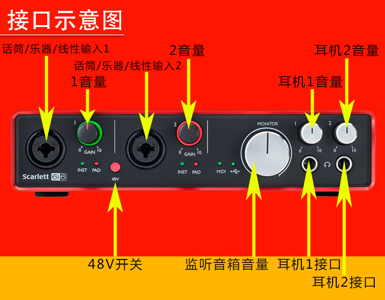 福克斯特/focusrite scarlett 6i6 mkii 二代音频接口录音usb声卡