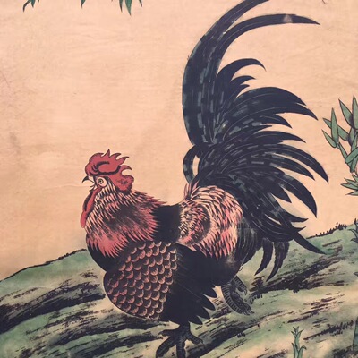 收来的老画(齐白石的金鸡报晓)古玩收藏 卷轴画