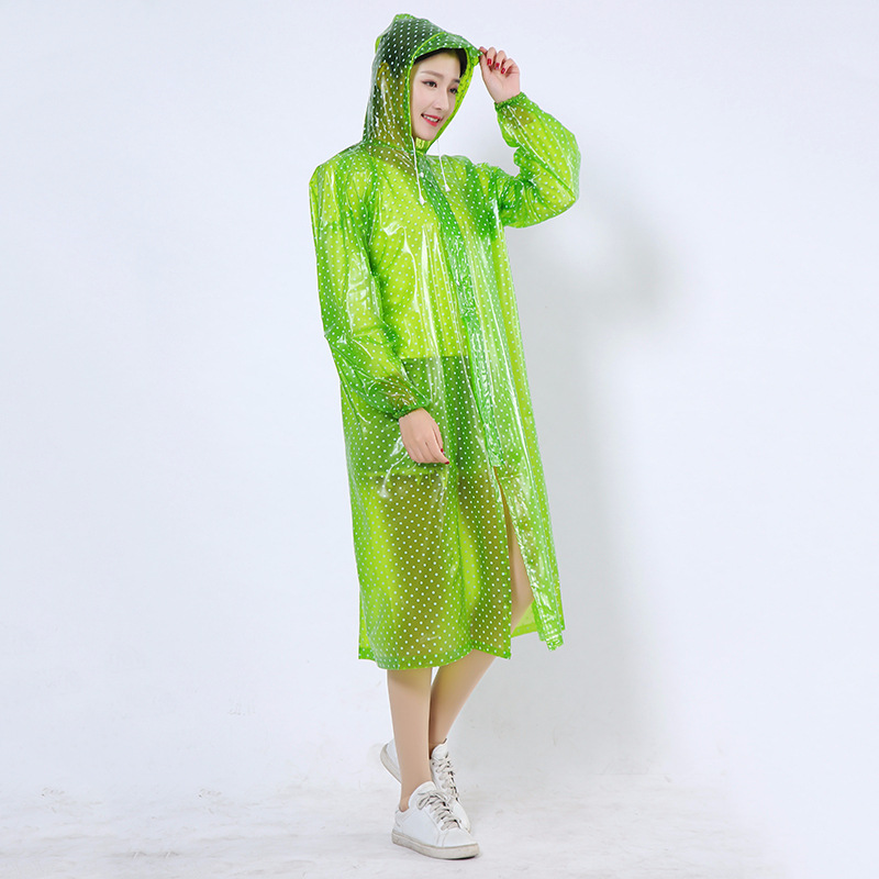 粤佳新款成人长款连体时尚透明圆点雨衣加厚印花波点拉链长衣雨披