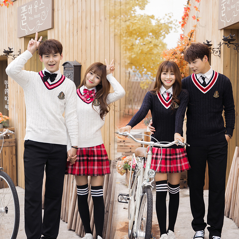 2024秋冬男女中学生班服 英伦学院风小学生校服针织毛衣套装代发