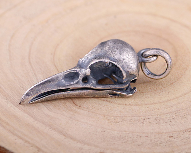 男士女s925银乌鸦头骨吊坠 复古欧美风做旧款项链吊坠 个性款项坠