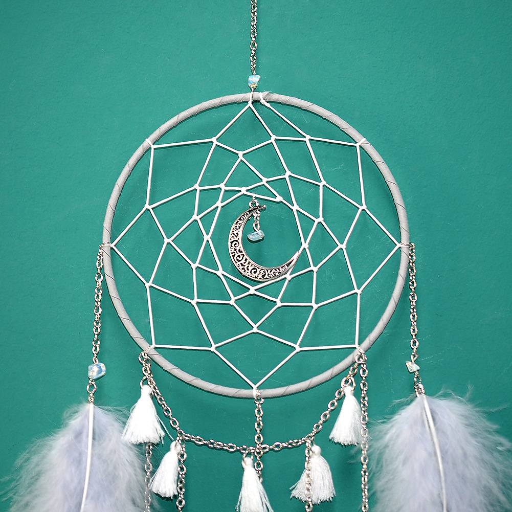 创意定制款月光蛋白石捕梦网时尚简约全绒毛手工捕梦网风铃挂件