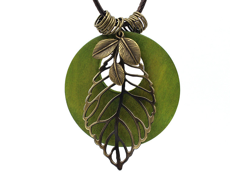 nl107外贸欧美 复古民族风木质饰品批发 韩版镂空树叶长毛衣项链