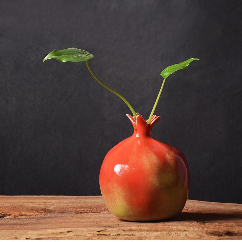 陶瓷石榴摆件 仿生设计家居装饰品 创意陶艺水果雕塑茶席配件