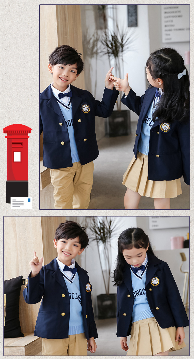 新款幼儿园园服四件套装英伦风西服秋冬款学生校服新款批发