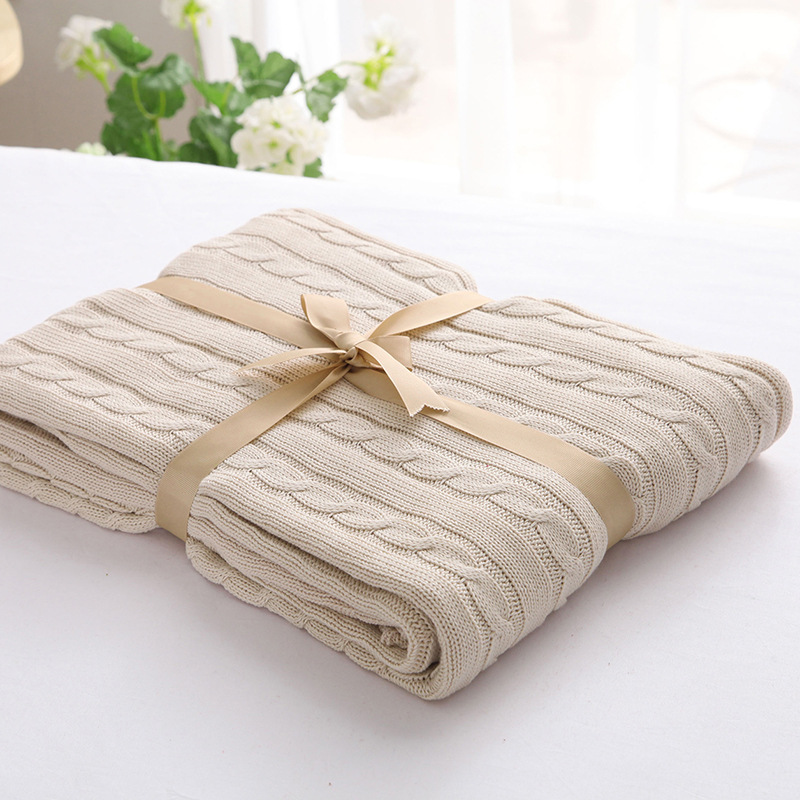 小麻花全棉针织毯 毛线毯子 空调被沙发盖毯 婴儿棉线毯
