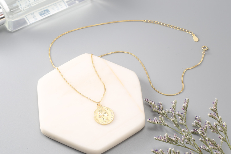 s925纯银复古项链六便士钱币圆牌硬币叠带冷淡风锁骨链7418