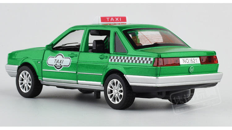 万宝621c大众桑塔纳出租车的士合金汽车模型玩具男孩灯光音效回力