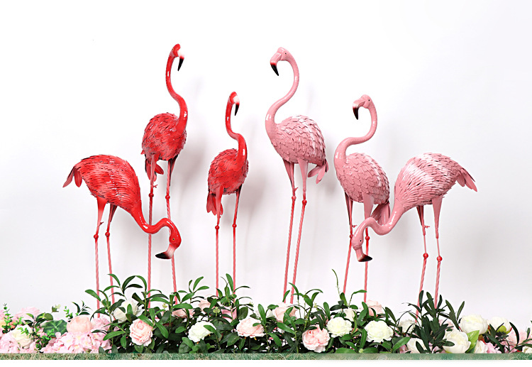 新款铁艺火烈鸟婚庆道具 森系仿真动物装饰工艺品摄影橱窗摆件