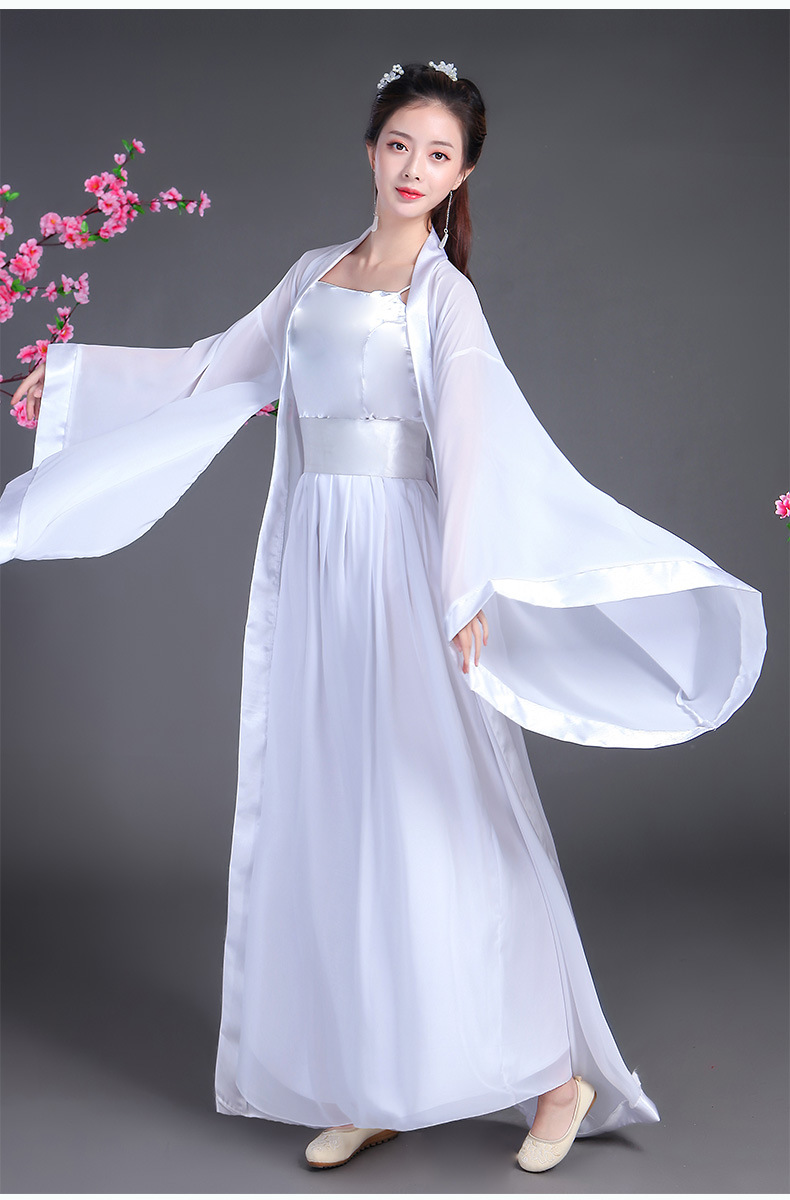古装汉服女中国风广袖白色小龙女仙女雪纺连衣裙日常改良齐胸襦裙