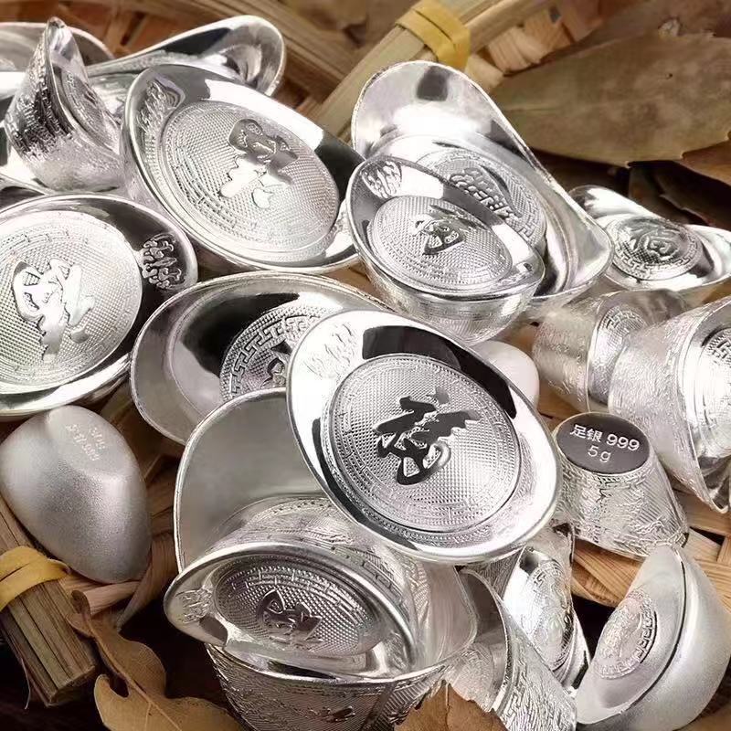 足银s999纯银999福字空心元宝银白银贵金属摆件保险公司会销礼品