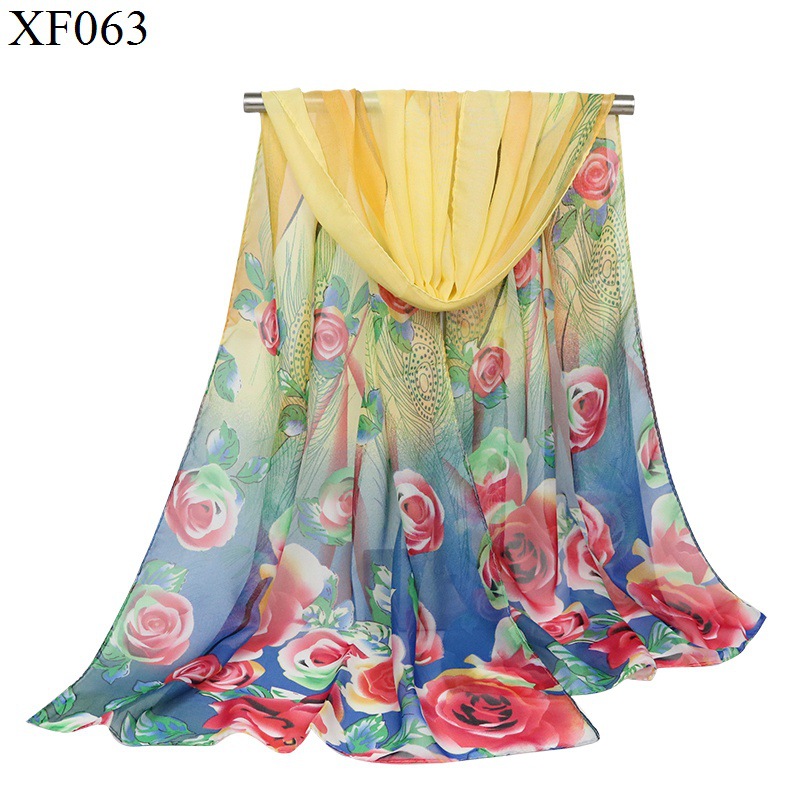 Fashion New Women's Scarf Rose Feather Sunscreen Shawl Scarf Scarf Printed Chiffon Thin Scarf