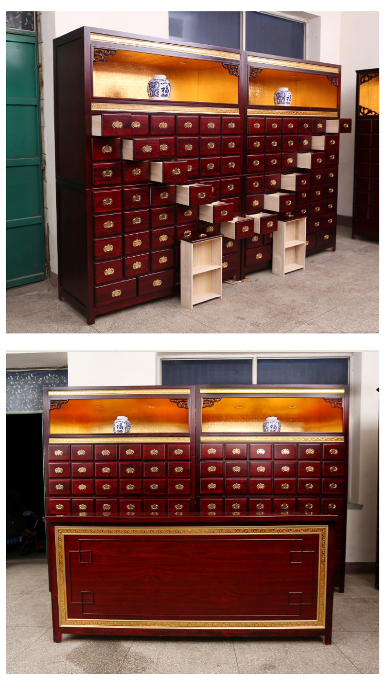 仿古实木药柜全木质中药橱药斗药店中医配药柜实木药斗药柜中药柜