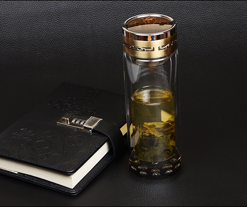 卧龙双层厚底玻璃水晶杯 大展鸿图赠品商务泡茶礼品水杯定制logo