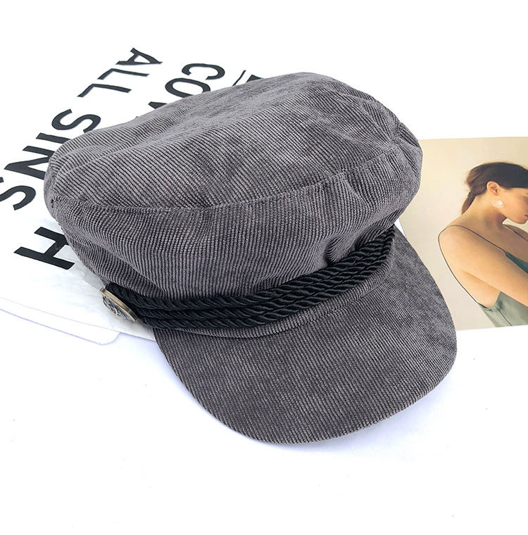 成人帽-灯芯绒帽子女秋冬休闲风鸭舌八角帽百搭韩版画家帽保暖海军