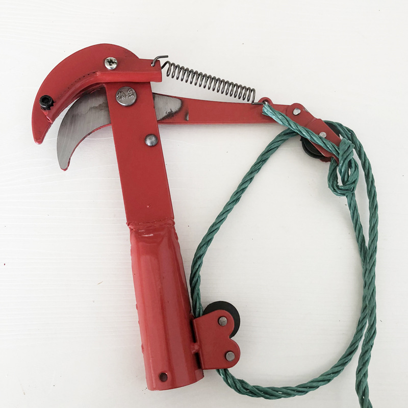 园林农用工具红色双滑轮带夹子带绳铁质高枝修枝剪刀摘果高空剪子