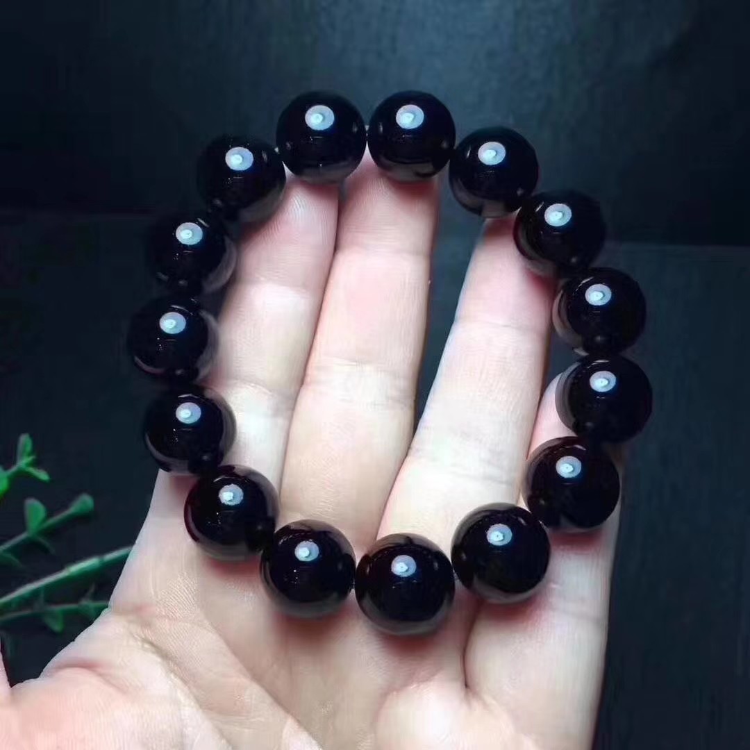 天然纯黑全黑曜石手链8-10-12-14-16 18避邪招财