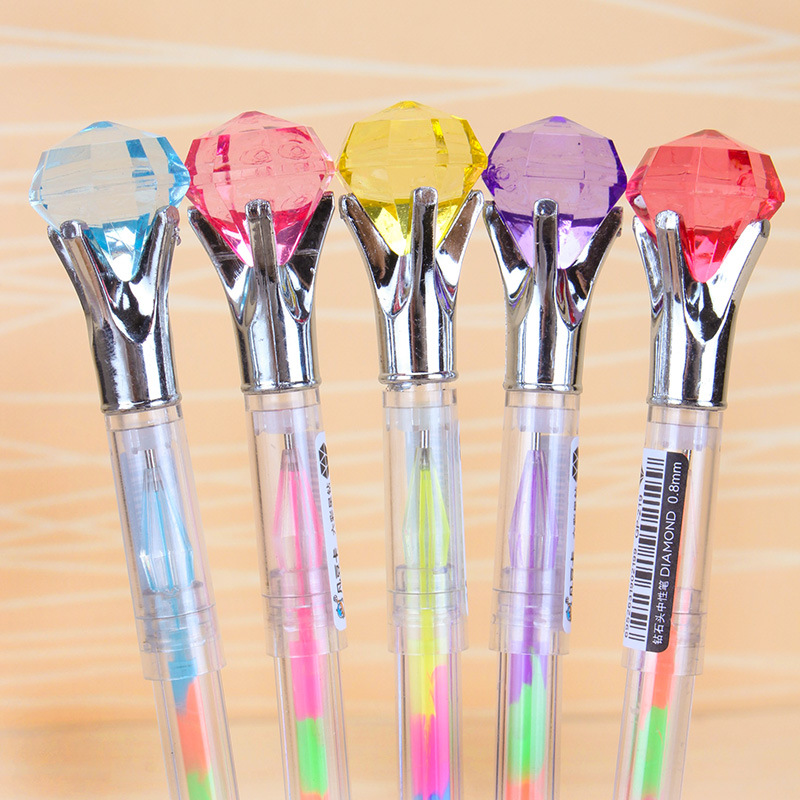 正品凡豆卡钻石头彩虹笔钻石造型宝石笔彩色中性笔粉彩水笔