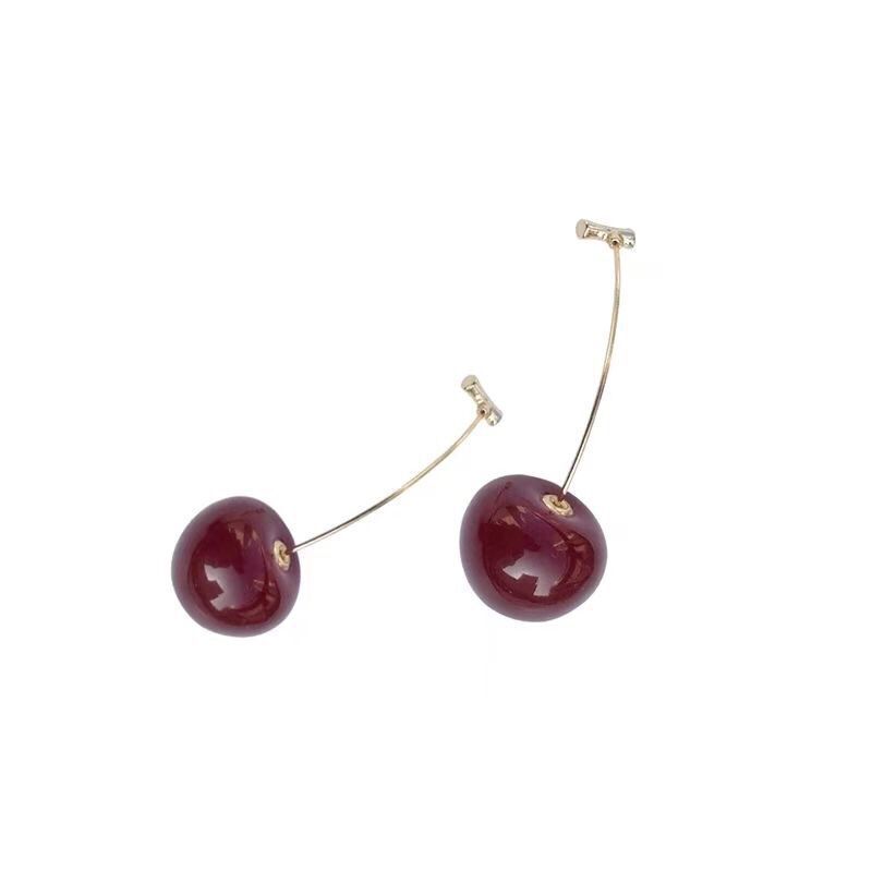 Cherry Solid Color Transparent Cherry Size Reddish Yellow Cherry Girl Heart Ins Internet Celebrity Long Pearl Earrings