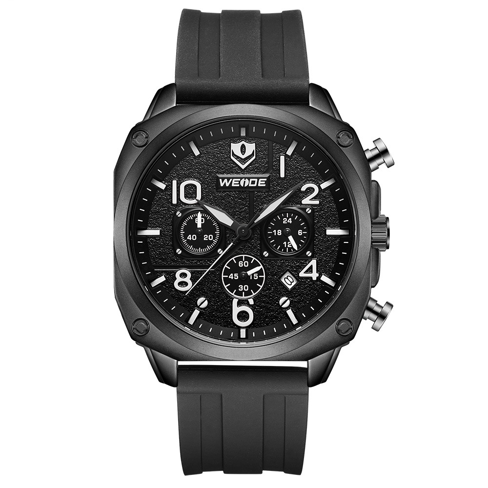 weide威得wd009男士休闲石英表 自动日期三小盘运动风橡胶手表