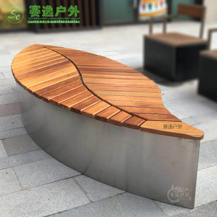 定制树叶子造形休闲椅商业街广场户外木质椅子304不锈钢造形
