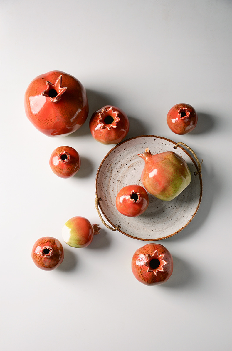 陶瓷石榴摆件 仿生设计家居装饰品 创意陶艺水果雕塑茶席配件茶宠