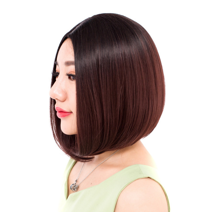 【采源宝】黑色深棕女士短发 中分波波头假发 蓬松修脸内扣卷头套