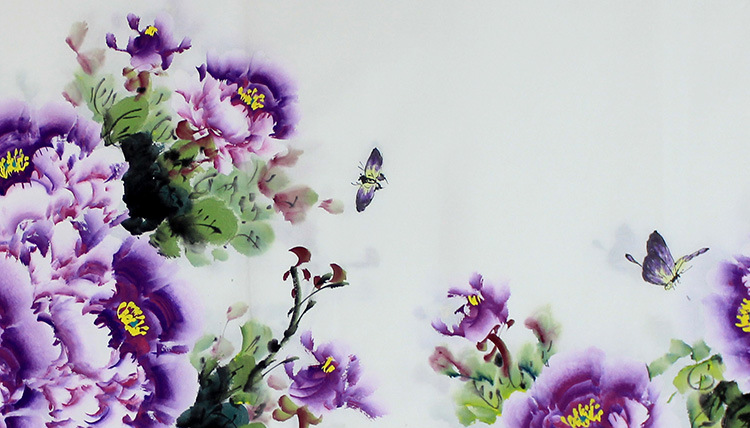 纯手绘写意花开富贵牡丹紫气东来国画装饰画挂画客厅装饰画