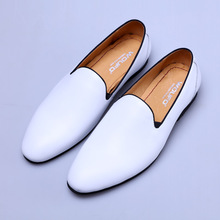 新款男式单鞋商务 休闲鞋纯皮打造舒适套脚白色男鞋大气软皮面