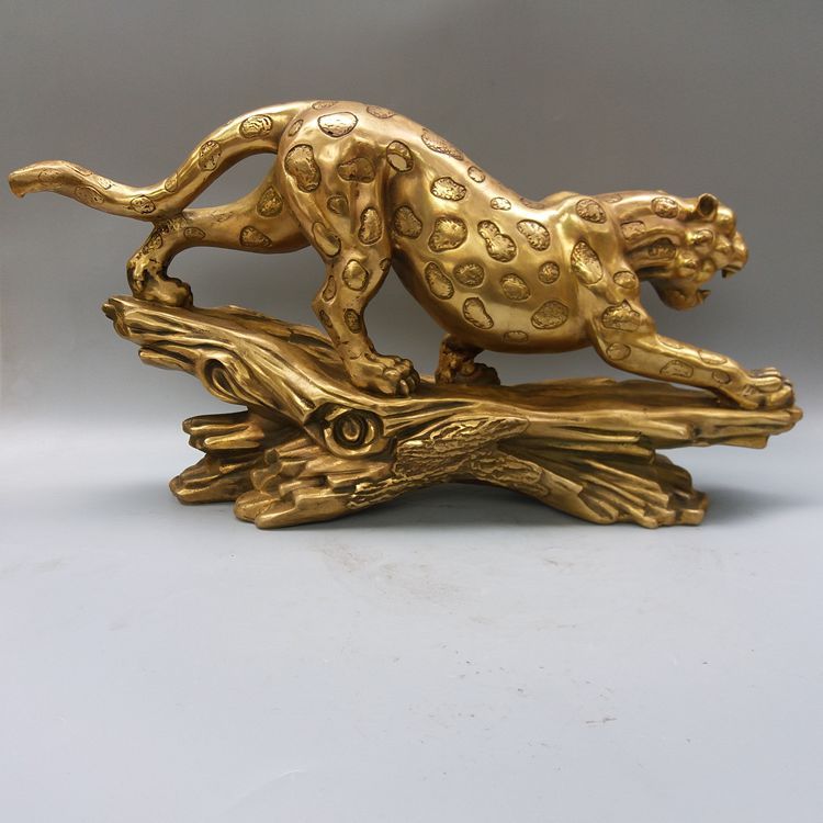 批发供应纯铜金钱豹 下山豹 铜豹子 动物工艺品雕塑招财居家摆件