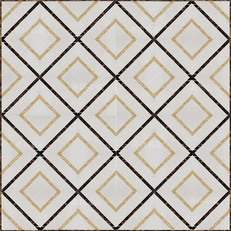 大理石砖现代风格魔方砖水刀拼花定制拼图大理石复合板现货石材