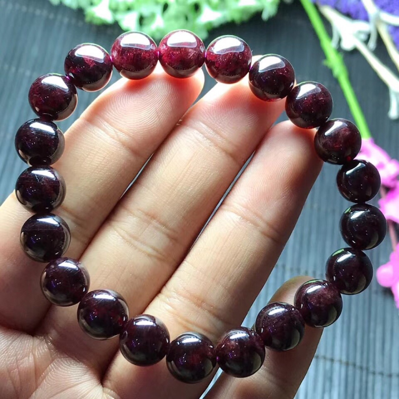 天然巴西石榴石手链石榴石8到9毫米名族风石榴石手饰饰品批发