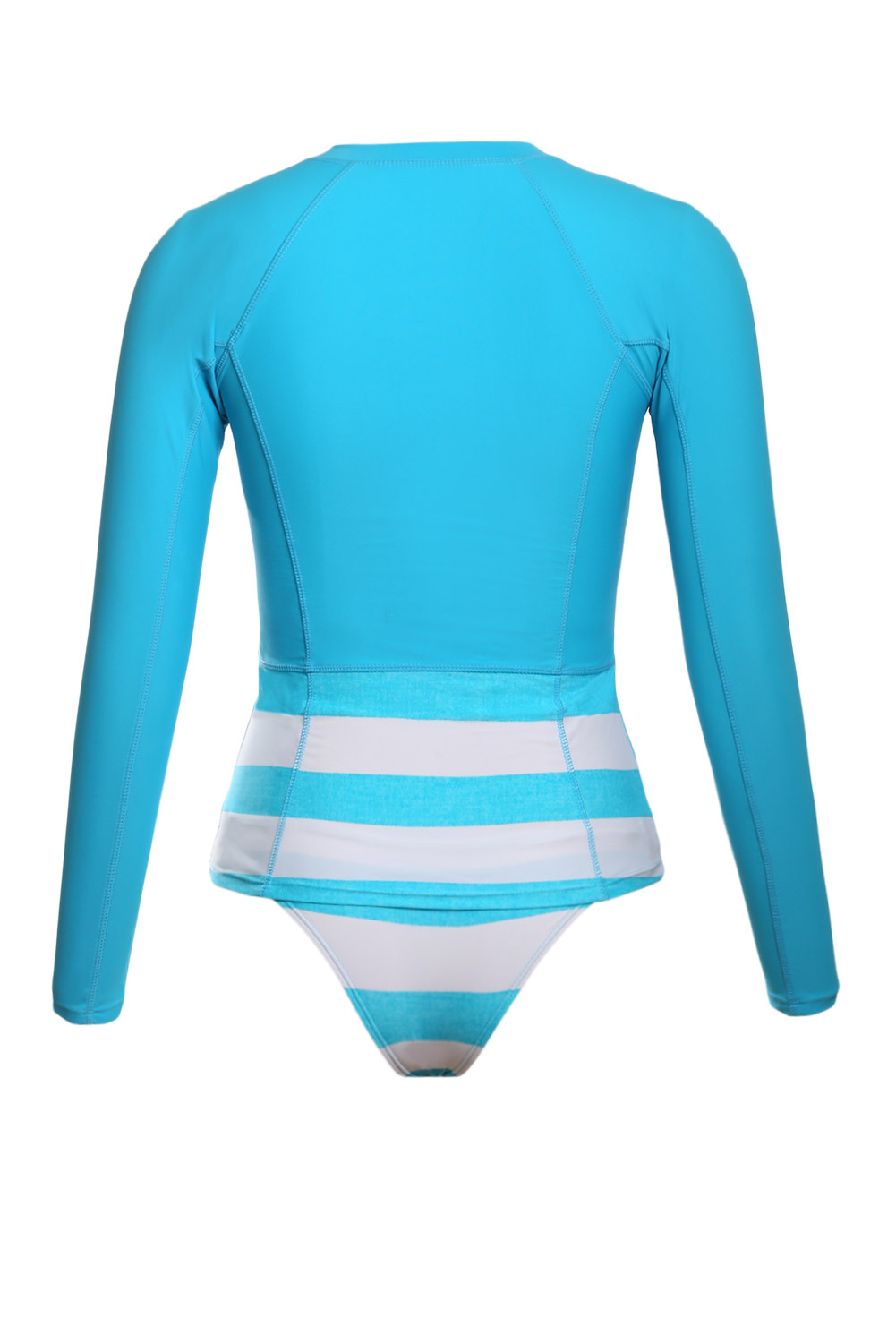 时颖亚马逊新款蓝色系圆领长袖拉链式含杯棉三角分体泳衣410482