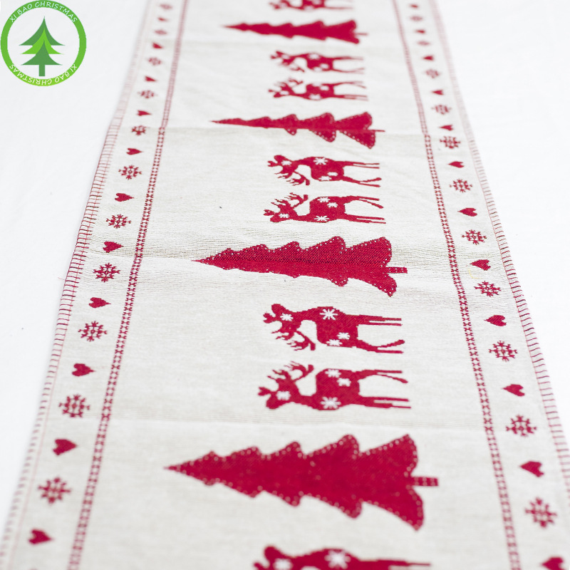 Popular Christmas Decoration Supplies Cotton and Linen Embroidered Christmas Table Runner Creative European Christmas Tea Table Decoration Tablecloth