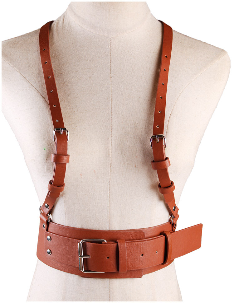 2018新款束腰修身背带式腰封pu皮质吊带装饰时尚休闲个性腰带g020