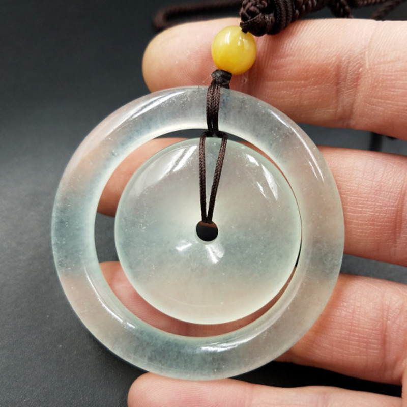 冰种玉石扣挂件 石英岩玉环吊坠玉石吊坠