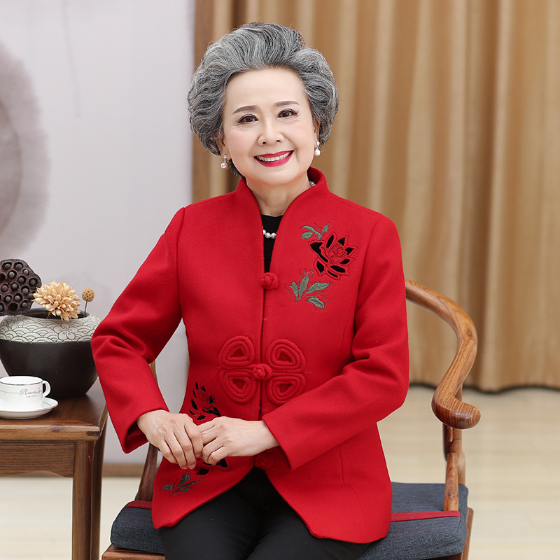 中老年人女装奶奶装秋装外套6070岁新款妈妈秋冬唐装上衣婆婆衣服