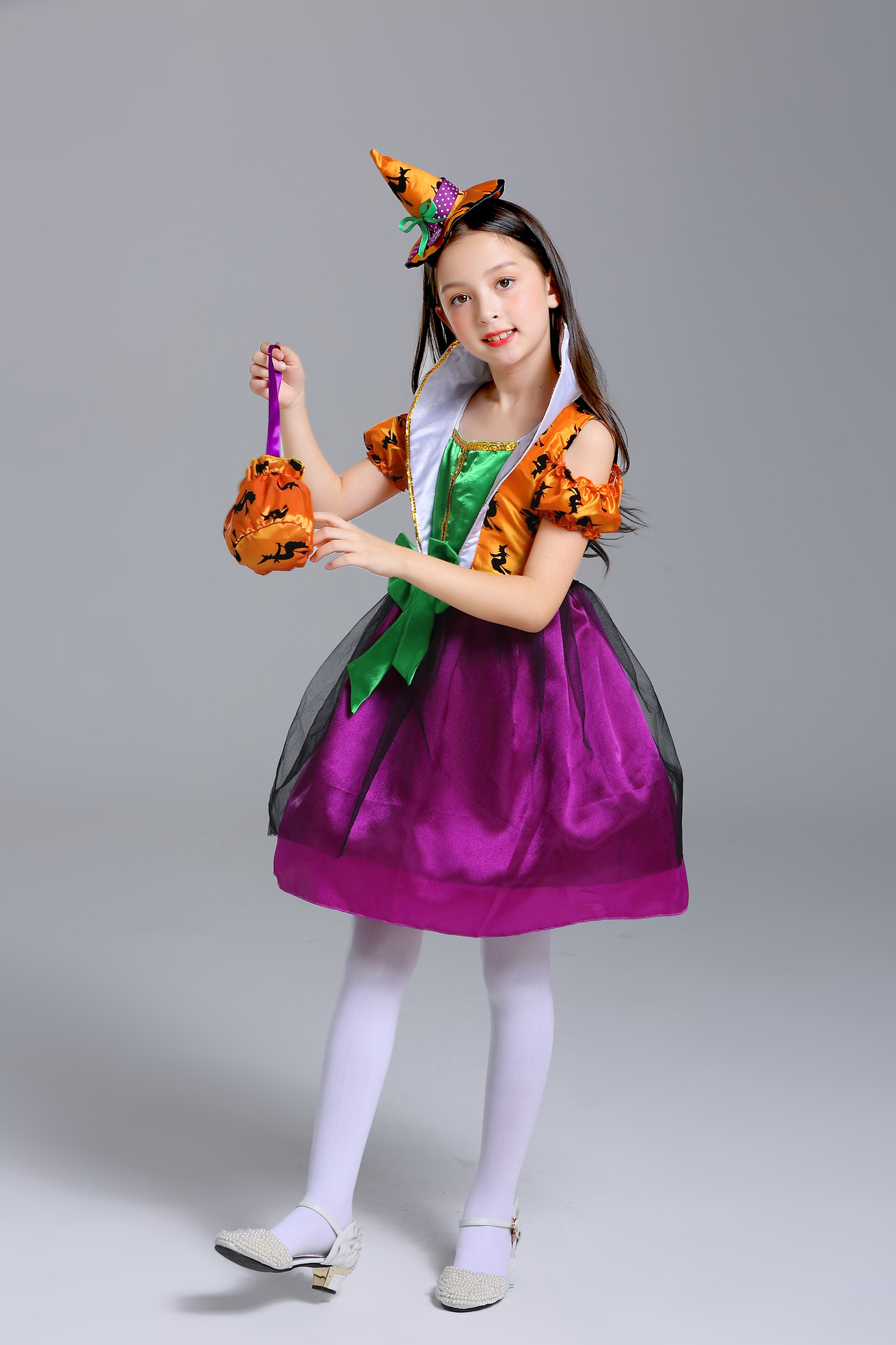 18新款万圣节儿童服装女童公主裙小女巫衣服化妆舞会表演服南瓜裙