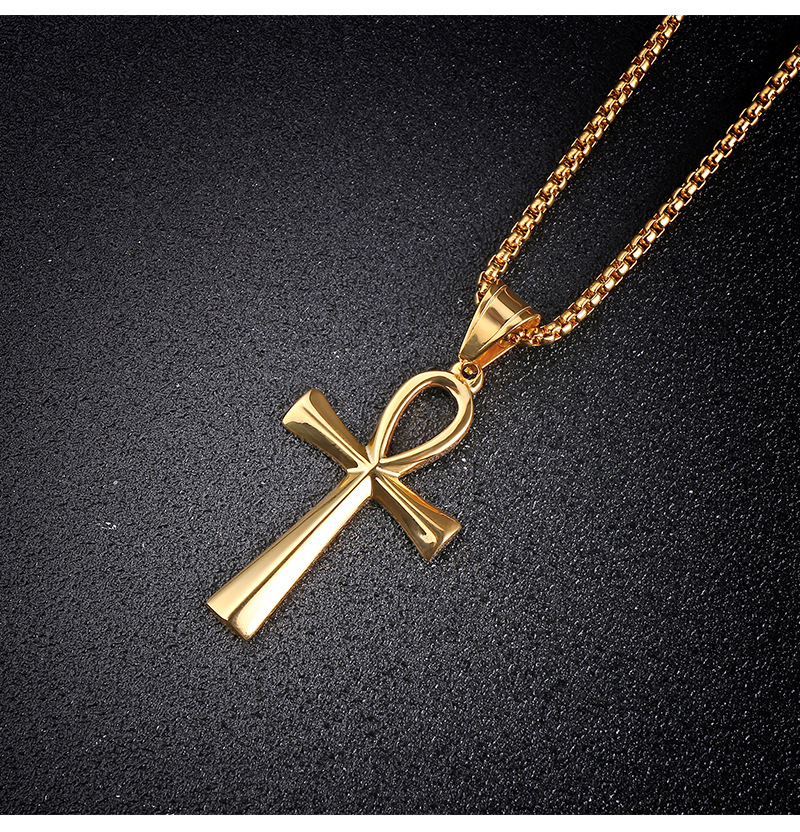 厂家直销欧美新款项链夸张潮十字花不锈钢吊坠朋克十字架毛衣链