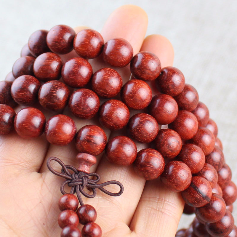 赞比亚血檀非洲小叶紫檀高密老料棕眼细腻10mm108颗佛珠文玩手串
