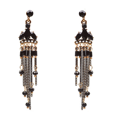 欧美复古奢华宝石流苏耳环 合金镶钻苏流耳钉耳坠 跨境新品配饰