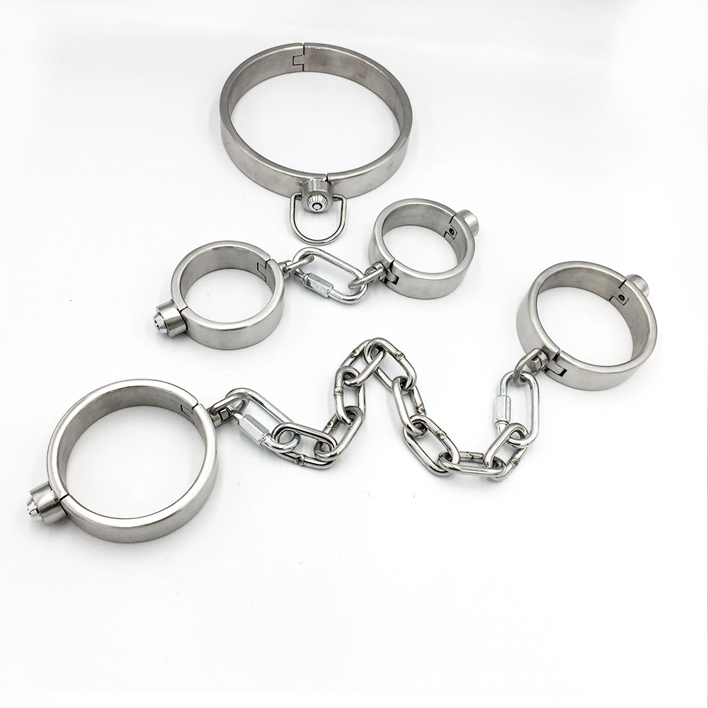 黑帝厂家直销新款按压锁简便式手铐脚铐项圈束缚情趣用品玩具