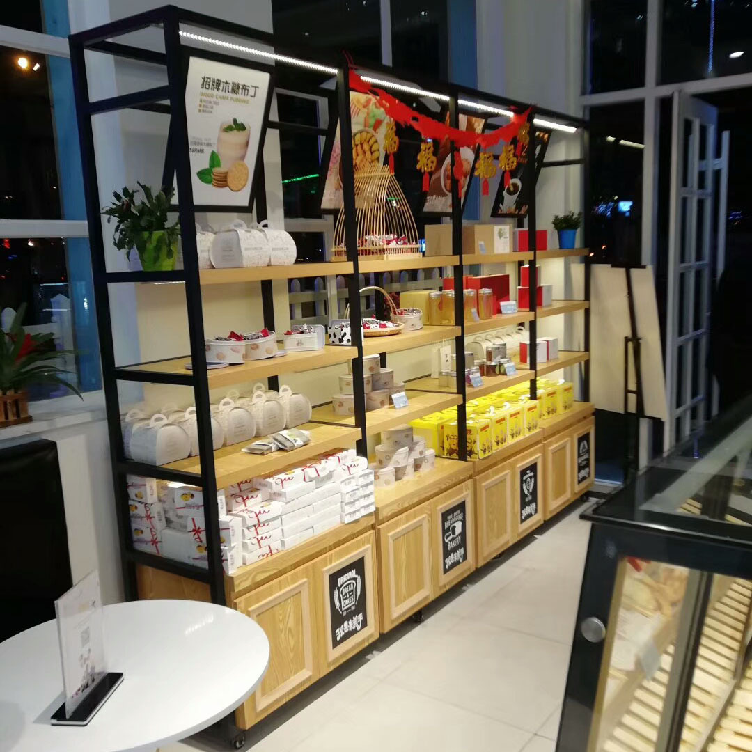 蛋糕店实木面包蛋糕铁艺点心桃酥开放展示柜台展示柜货架烘焙