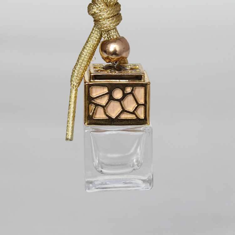 5/10ml玻璃瓶水立方香薰透明镂空盖金/银色搭配车用挂件香水瓶