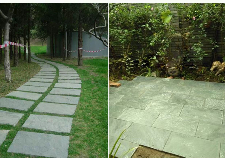 厂家直销天然绿色板岩 青石板地砖瓷砖 天然石片 庭院防滑石板