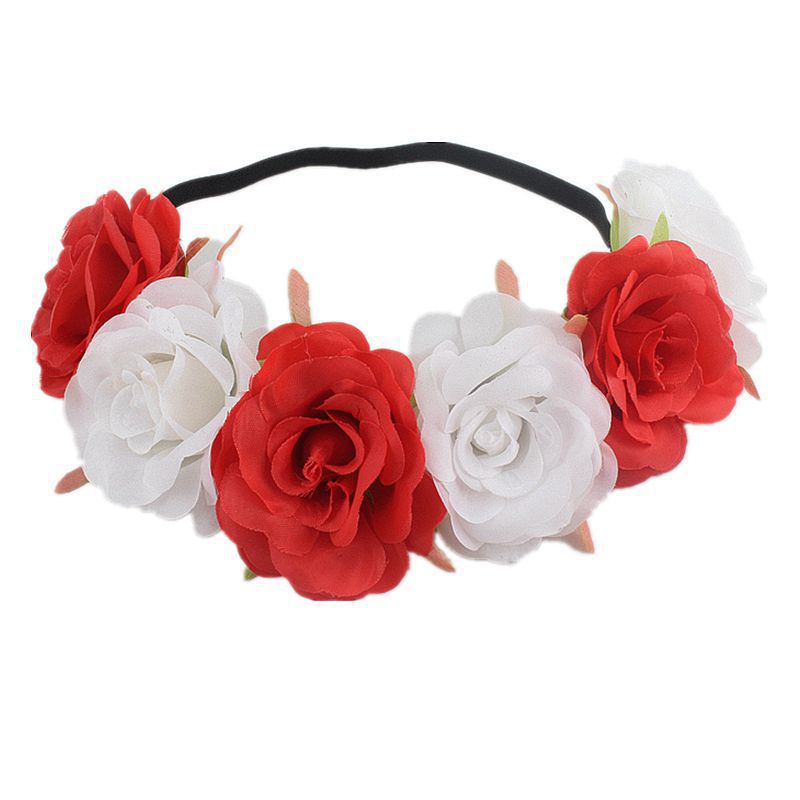 New European and American Rainbow Color Headband Artificial Rose Flower Elastic Ribbon Pride Same-Sex Holiday Garland Headdress for Women
