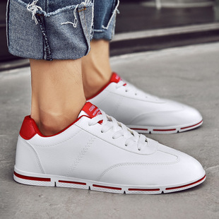 春季男士小白鞋男浅口韩版百搭平底软底学生系带白色板鞋男秋款