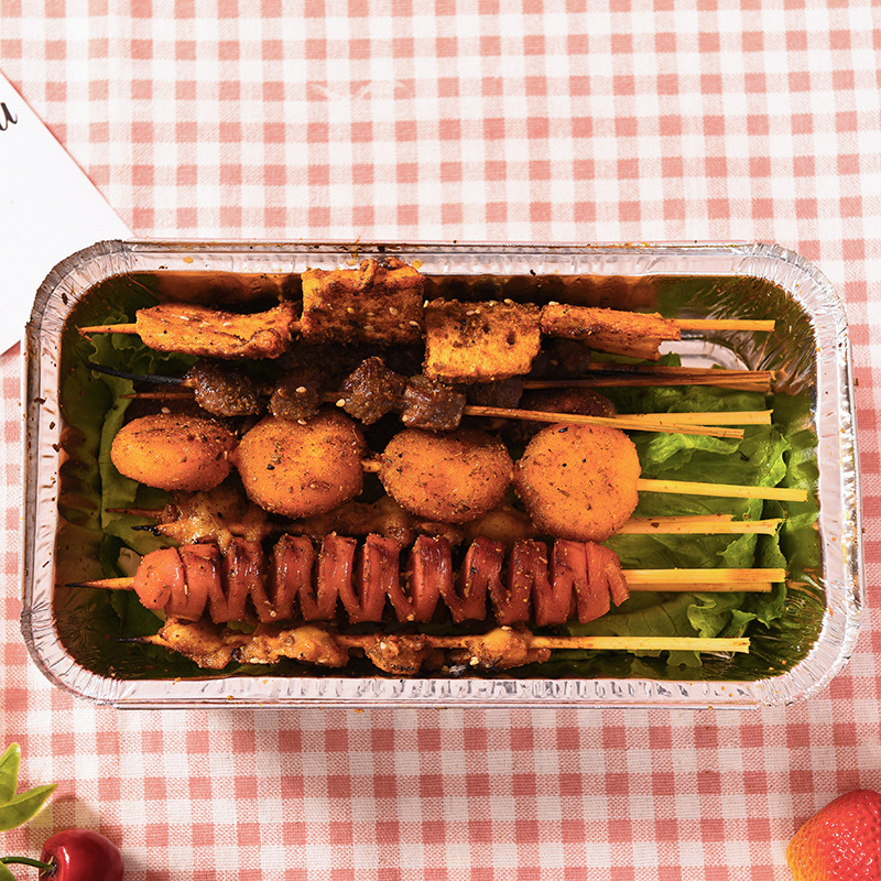一次性烧烤打包盒加厚锡纸盒外卖长方形烤串盒铝箔盘350/3513签盒