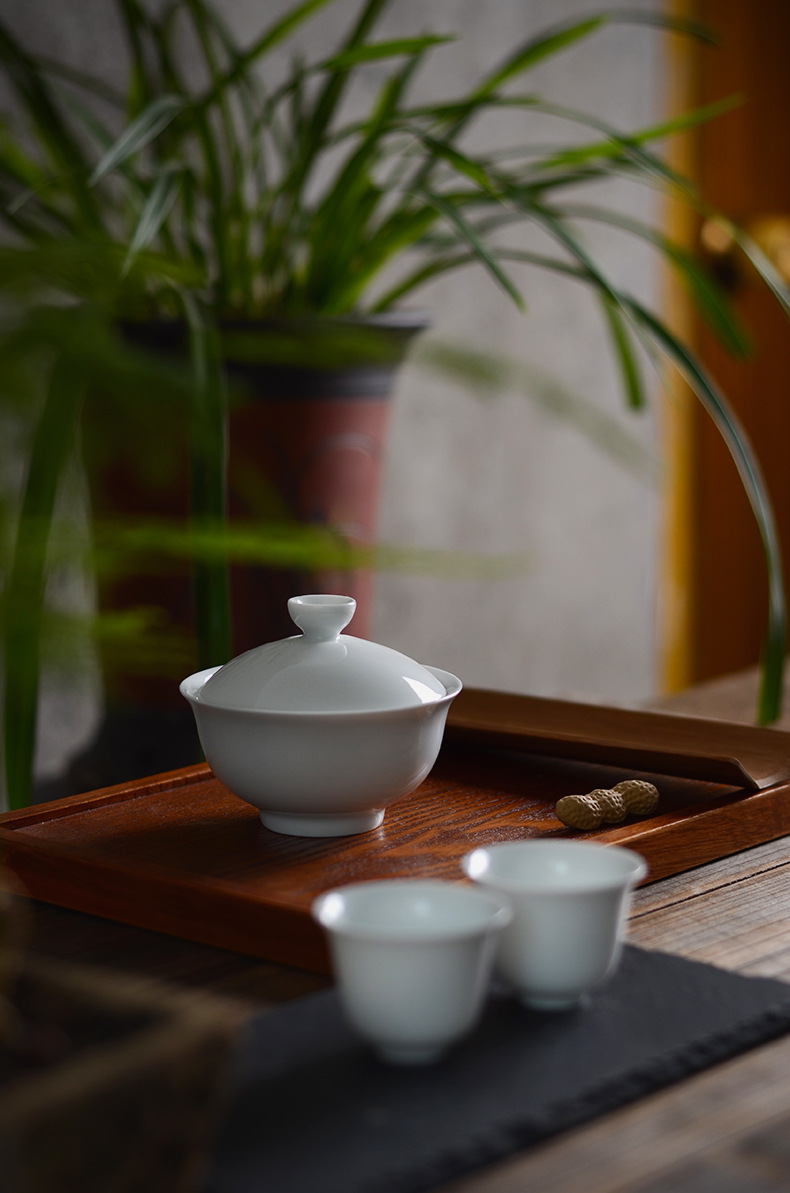 景德镇纯白瓷玉泥甜白盖碗 甜白釉玉兰盖碗茶碗 陶瓷薄胎功夫茶具